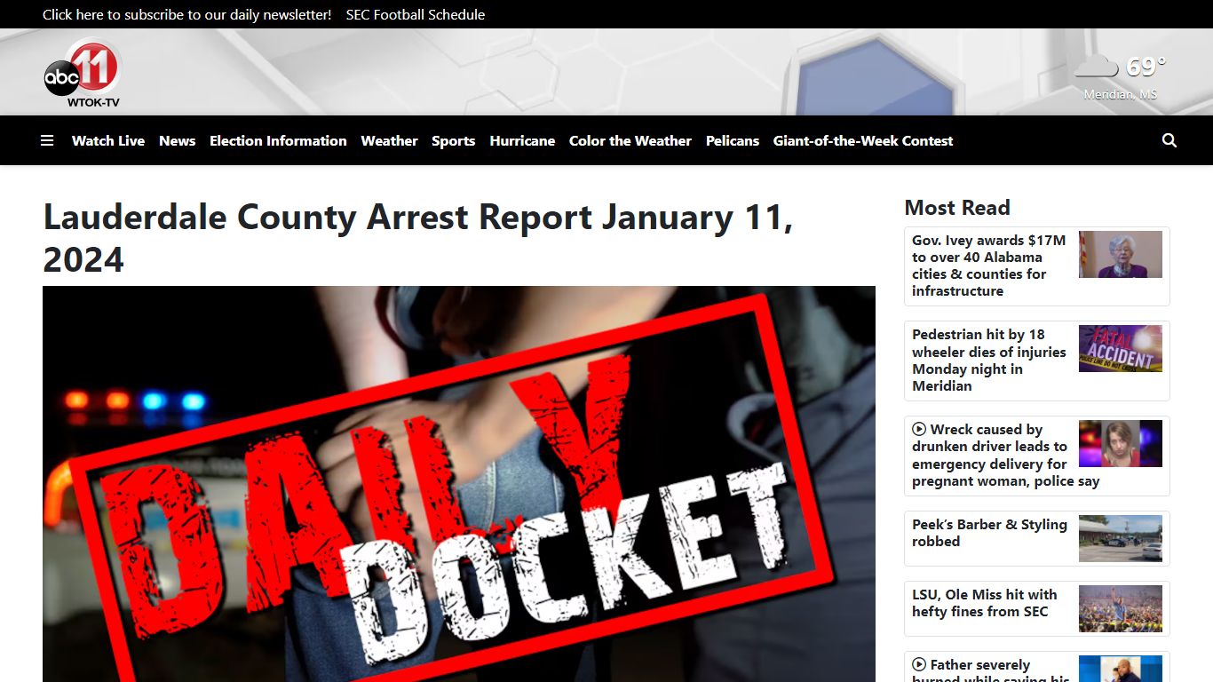 Lauderdale County Arrest Report January 11, 2024 - WTOK